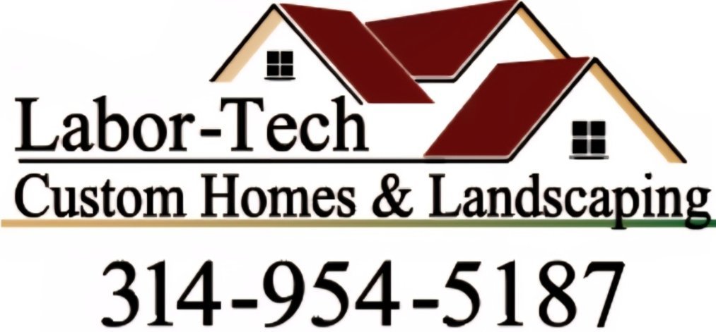 Labor-Tech Custom Homes & Landscaping Logo Displaying 3 tiers of a custom roof top